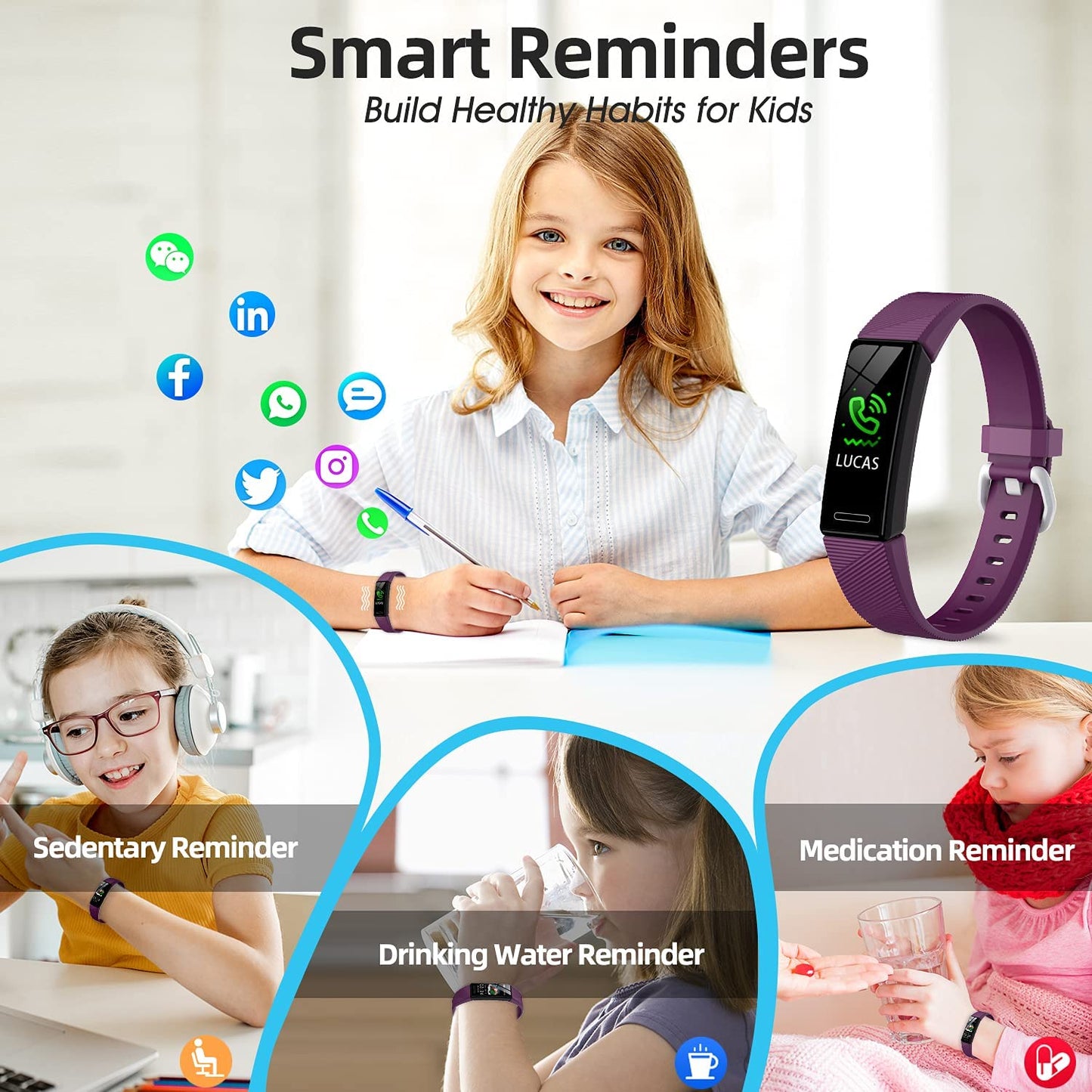 Fitness Tracker Watch for Kids, IP68 Waterproof Activity Tracker, Heart Rate Sleep Monitor, 11 Sport Modes Calorie Step Counter with Alarm Clock and Reminder, Great Gift for Boys Girls Teens (Purple)
