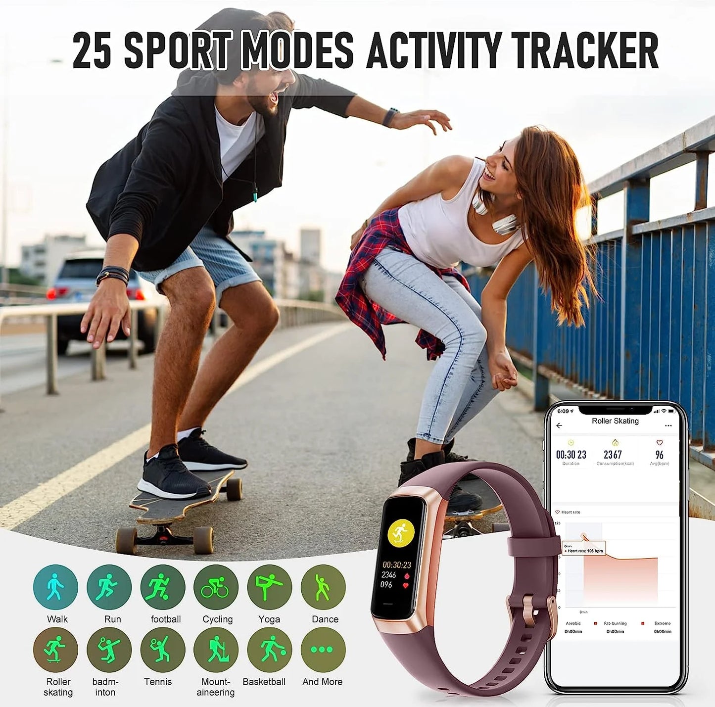 Fitness Tracker, 1.10''AMOLED Touch Color Screen Activity Tracker with 24/7 Heart Rate, Sleep Tracking, 25 Sports, Step Calorie Counter Pedometer