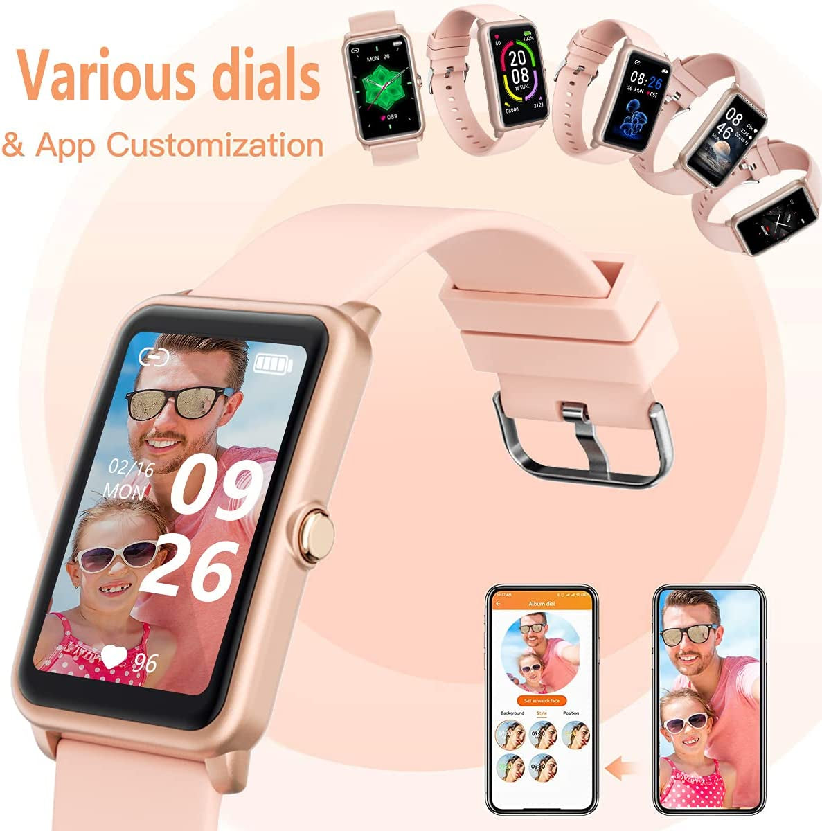 Fitness Tracker, Heart Rate Blood Pressure Monitor Activity Tracker, 1.57'' Touch Screen Calorie Step Counter IP68 Waterproof Watch with Weather Sleep Monitor Music Control for Women Men Kids