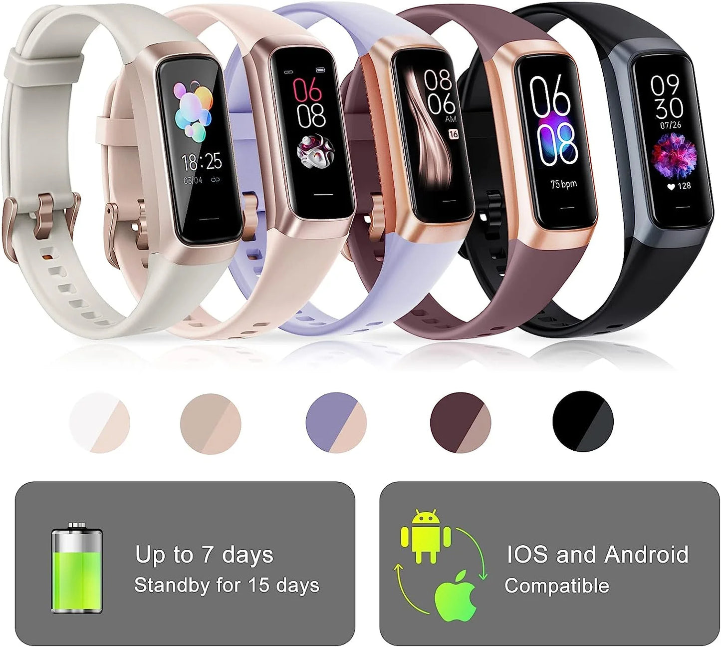 Fitness Tracker, 1.10''AMOLED Touch Color Screen Activity Tracker with 24/7 Heart Rate, Sleep Tracking, 25 Sports, Step Calorie Counter Pedometer