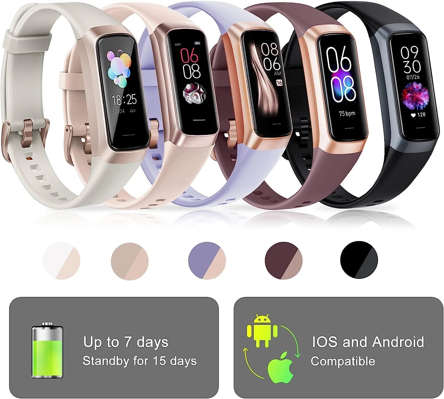 Fitness Tracker, 1.10''AMOLED Touch Color Screen Activity Tracker with 24/7 Heart Rate, Sleep Tracking, 25 Sports, Step Calorie Counter Pedometer